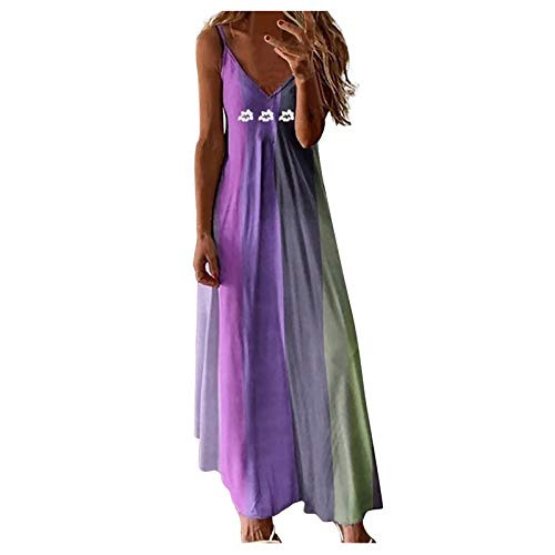 siilsaa Dress for Women- Women's Gradient Print Color Block V Neck Sleeveless Long Maxi Dress Casual Summer Party Dress Purple