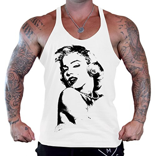 Black Stencil Marilyn Monroe Face Tee B640 PLY Men's White Stringer Bodybuilding Tank Top Large
