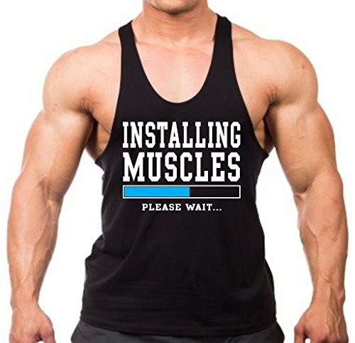 Interstate Apparel Inc Men's Installing Muscles Please Wait Black Stringer Tank Top X-Large Black