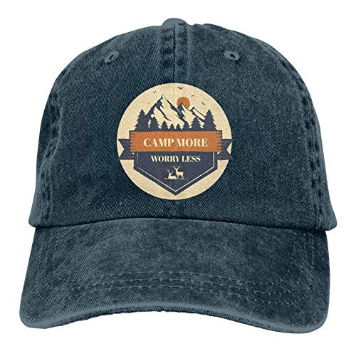 Camp More Worry Less Hat- Adjustable Vintage Baseball Cap Unisex Trucker Cap Dad Hat-Navy