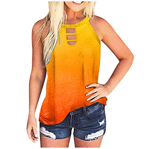Tank Tops for Women- Womens Tops and Blouses Womens Tank Tops Plus Size Women Tank Crop Top Fashion Printed Shirts Sleeveless Workout Blouse Loose Tank Soft Comfortable Camisoles Tee Orange