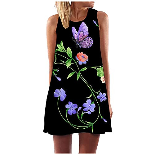 Women Fashion Print Casual Sleeveless O-Neck Loose Knee-Length Dresses Summer Beach Party Long Maxi Dress S1057 Black Women Fashion Print Casual Sleeveless O-Neck Loose Knee-Length Dresses Summer Beach Party Long Maxi Dress S1057 Black