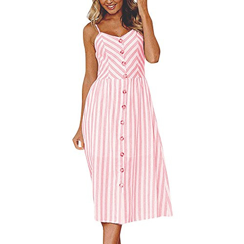 Women's Dresses-Summer Floral Bohemian Spaghetti Strap Button Down Swing Midi Dress with Pockets Women's Dresses-Summer Floral Bohemian Spaghetti Strap Button Down Swing Midi Dress with Pockets