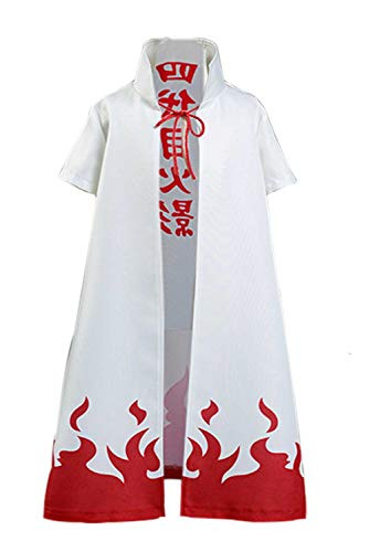 COSSCOS Kids 4th Hokage Cloak Jacket Robe Minato Namikaze Cape Kimono Anime Cosplay Costume Outfit- White- Large