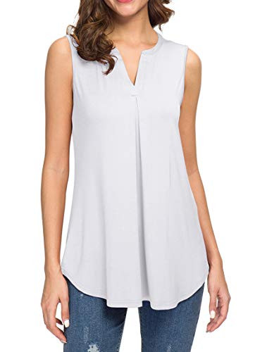 Neineiwu Women's Summer Sleeveless V Neck Casual Tank Tops Blouse Shirts -2XL- 05 White-