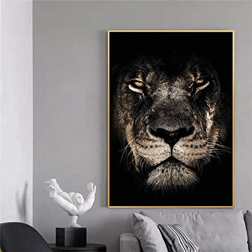 Painting on Canvas Wall Art Lion Head Animals Black Background Nordic Posters and Pictures for Living Room Home Decor-50x70cm No Frame Painting on Canvas Wall Art Lion Head Animals Black Background Nordic Posters and Pictures for Living Room Home Decor-50x70cm No Frame