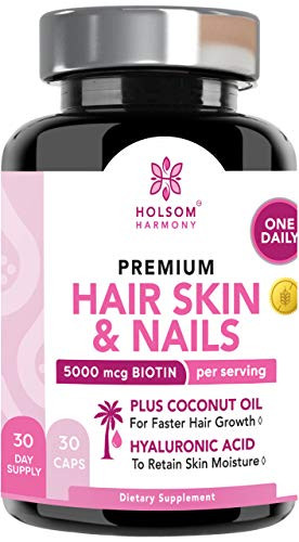 Biotin 5000 mcg - -ONE Daily- | Hair Growth Vitamins with Coconut Oil | Supports Healthy Hair Skin and Nails | Non GMO- Organic -2 Month Supply-