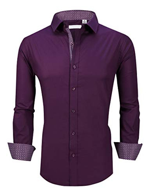 Men's Dress Shirts Long Sleeve Regular Fit Business Casual Button Down Shirts Purple S