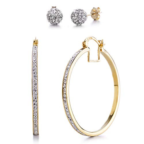 Devin Rose 40mm Hoop and Ball Stud Earrings for Women made With Swarovski Crystals in Yellow Gold Plated Brass - Yellow Set - Devin Rose 40mm Hoop and Ball Stud Earrings for Women made With Swarovski Crystals in Yellow Gold Plated Brass - Yellow Set -