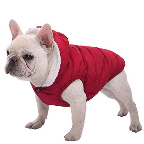Dog Fleece Hoodie- Windproof Waterproof Dog Coat- Fleece  and  Cotton Lined Warm Dog Jacket- Cold Weather Pet Apparel Clothes Vest for Small Medium Large Dog Breeds -XXXL- Red-