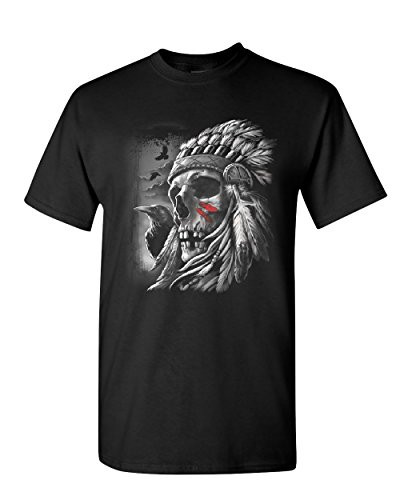 Chief Skull Warbonnet Headdress T-Shirt Native American Heritage Mens Tee Shirt Black 5XL