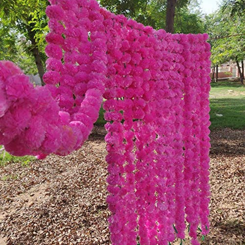 Indian Wholesale 4-5 feet Flower Marigold Garland |Indian/American Wedding Party Mantle Decoration- Faux Garlands Wedding Garland- Diwali Decoration- Spring Bush Floral -5- Pink-