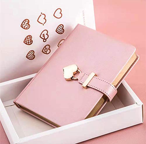 B6 Heart Shaped Combination Lock Diary with Key PU Leather Journal Diary with Lock and Key Journal Notebook with Lock Locking Journal Diary Notebook Journal Notebook for Girls and Women-Rose Gold