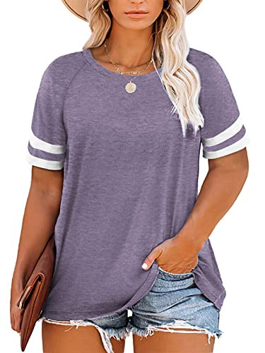 Plus Size Summer Tops for Women 3X Short Sleeve T Shirts Light Purple-24W