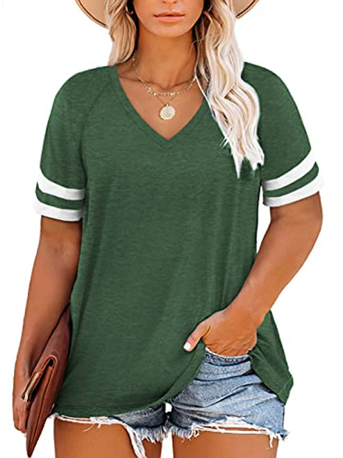 Plus Size Tops for Women Oversized Summer Casual Shirts Tunics Green-22W