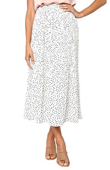 Adogirl Womens Polka Dot Midi Skirt Elastic Waist Pleated Maxi Skirt Black S Adogirl Womens Polka Dot Midi Skirt Elastic Waist Pleated Maxi Skirt Black S