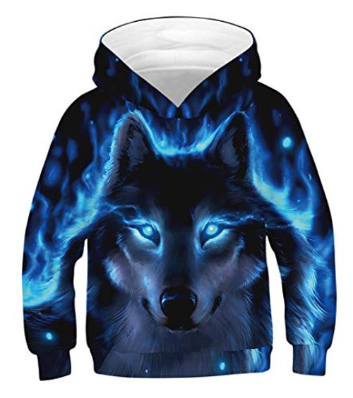 Ainuno Wolf Hoodie for Boys Girls Kids Pullover Teen Sweatshirts 4T 5T 6 3D Animal Printed 4-6 Years Old-Cool Wolf Kids