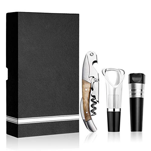 Corkscrew Wine Opener, 3 in 1 Wine Bottle Opener with Foil Cutter, Wine Aerator Pourer Vacuum Stopper, Ergonomic Grip Wine Key Professional Waiters Corkscrew Beer Opener for Bartender Wine Lover