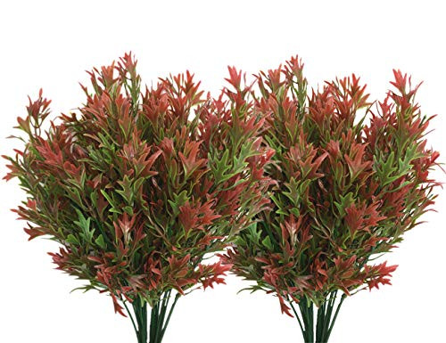 CATTREE Artificial Plants, Fake Grass Plastic Leaves Shrubs Simulation Greenery Bushes Indoor Outdoor Home Garden Office Yard Verandah Wedding Decoration - Red 8 Pcs CATTREE Artificial Plants, Fake Grass Plastic Leaves Shrubs Simulation Greenery Bushes Indoor Outdoor Home Garden Office Yard Verandah Wedding Decoration - Red 8 Pcs