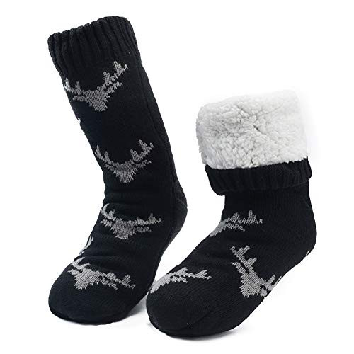 maamgic Mens Fuzzy Warm Slipper Socks Non Slip Skid Winter Cozy Knit Fleece Lining Indoor Socks with Grips for Men Teen