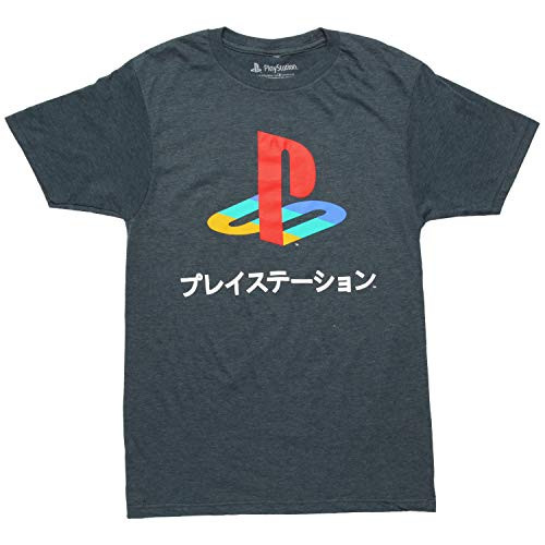 Playstation Logo Japanese Kanji Adult T-Shirt - Heather Navy -Small-