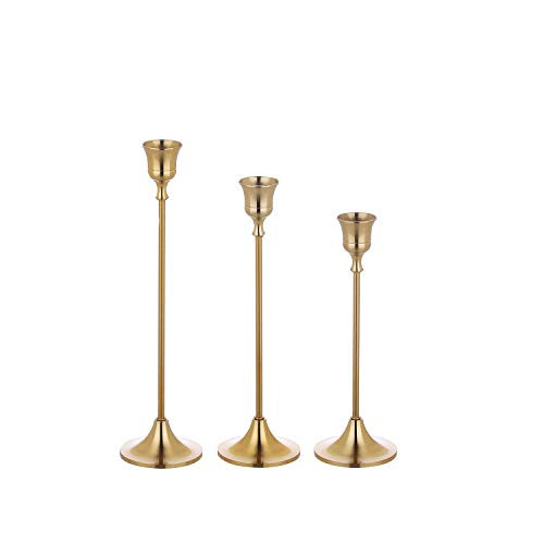 VINCIGANT Brass Gold Candlestick Holders / Taper Candle Holders-Vintage Modern Decorative Centerpiece Set of 3 Candle Stick Holders for Table Mantel Wedding Housewarming Gift VINCIGANT Brass Gold Candlestick Holders / Taper Candle Holders-Vintage Modern Decorative Centerpiece Set of 3 Candle Stick Holders for Table Mantel Wedding Housewarming Gift