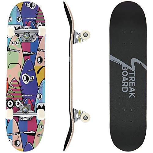 streakboard Skateboards for Beginners- Complete Skateboard 31inch x 8inch- 7 Layer Canadian Maple Double Kick Concave Standard and Tricks Skateboards for Kids/Boys/Girls/Youth/Adults Outdoor Sports