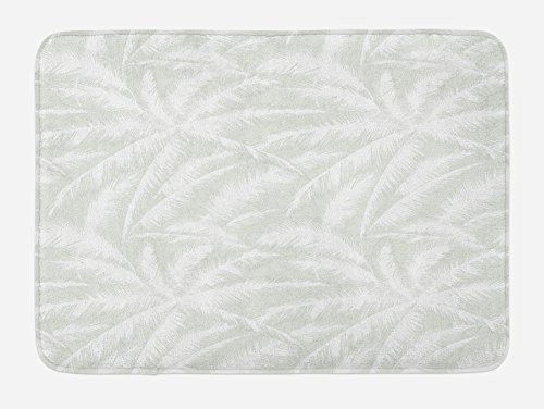 Ambesonne Abstract Bath Mat- Sketchy Palm Leaves Jungle Foliage Tropical Eco Exotic Branch Design- Plush Bathroom Decor Mat with Non Slip Backing- 29.5inch X 17.5inch- White Green
