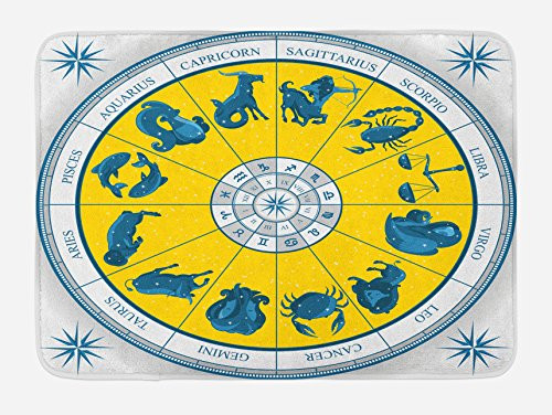 Ambesonne Astrology Bath Mat- Modern Original Zodiac Natal Chart with Colorful Esoteric Design Print- Plush Bathroom Decor Mat with Non Slip Backing- 29.5inch X 17.5inch- Yellow Blue