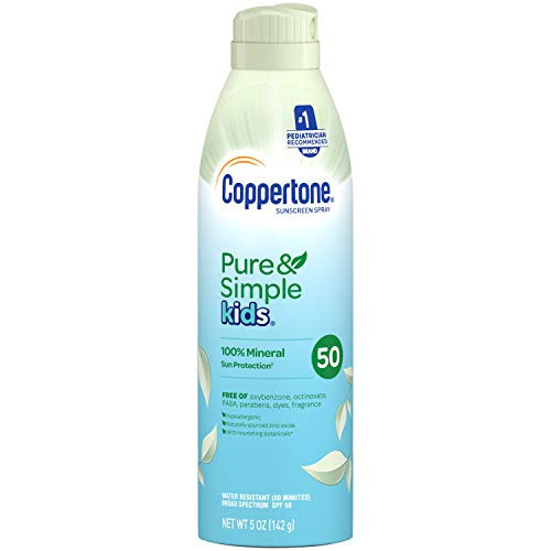 Coppertone- Pure Simple Kids SPF 50 Sunscreen Spray Zinc Oxide Mineral Sunscreen- Blue- 5 Ounce