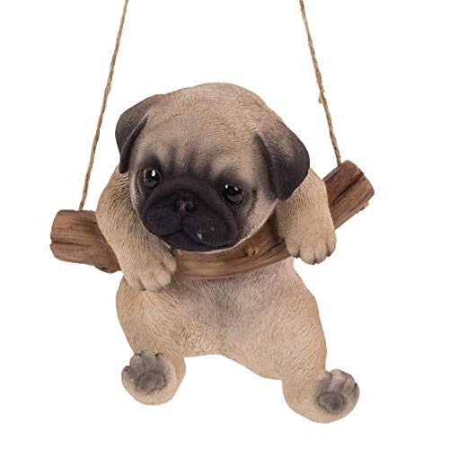 Pacific Giftware Realistic Pug Puppy Hanging from Branch Rope Hanger Statue