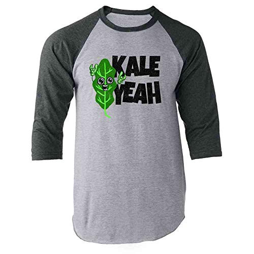 Pop Threads Kale Yeah Funny Vegan Vegetarian Gray S Raglan Baseball Tee Shirt