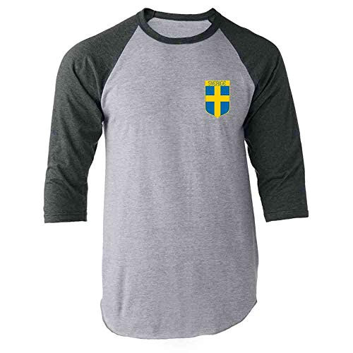 Sweden Soccer Retro National Team Costume Gray M Raglan Baseball Tee Shirt