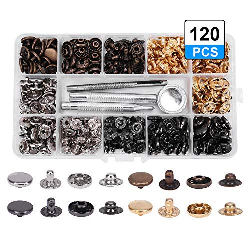 Snap Fasteners Kit, Metal Snap Buttons Press Studs with 4 Pieces Fixing Tools, Clothing Snaps Kit for Leather, Coat, Down Jacket, Jeans Wear and Bags (120 Set) Snap Fasteners Kit, Metal Snap Buttons Press Studs with 4 Pieces Fixing Tools, Clothing Snaps Kit for Leather, Coat, Down Jacket, Jeans Wear and Bags (120 Set)