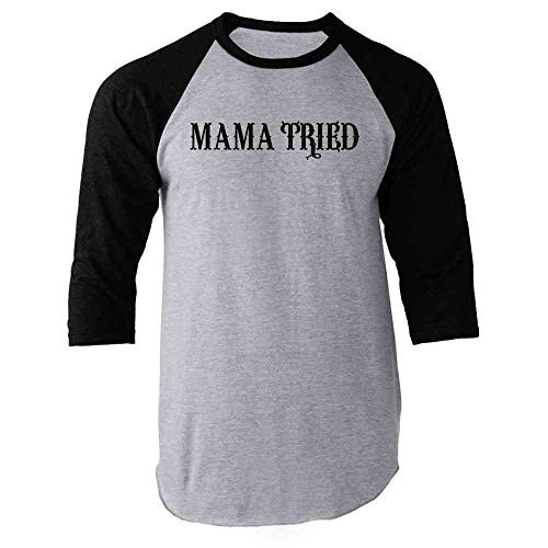 Pop Threads Mama Tried Retro Country Black M Raglan Baseball Tee Shirt