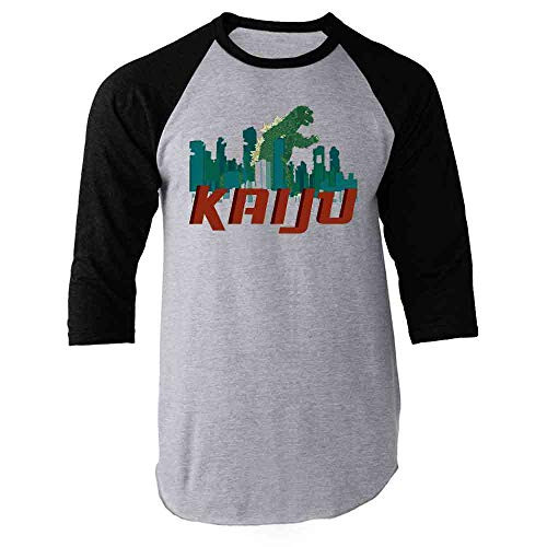 Pop Threads Kaiju Destroying The City Black S Raglan Baseball Tee Shirt