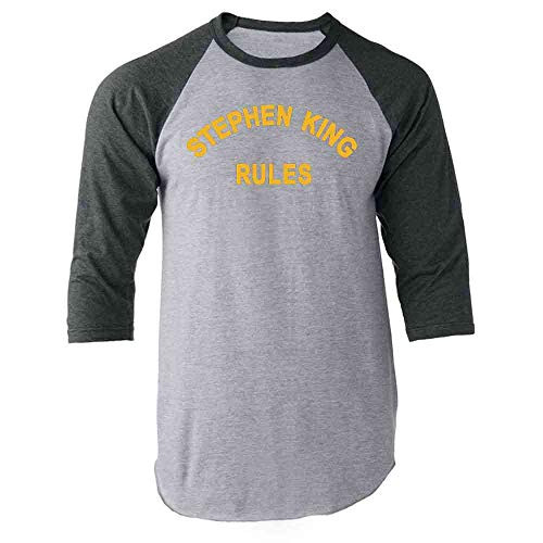Stephen King Rules Horror Movie Funny Costume Gray M Raglan Baseball Tee Shirt