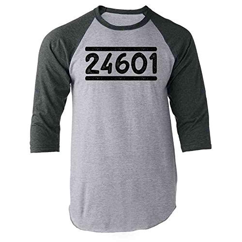 Pop Threads Prisoner 24601 Halloween Costume Gray M Raglan Baseball Tee Shirt