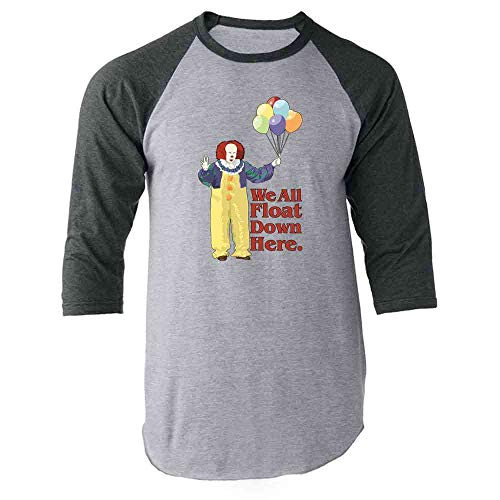 Pop Threads Clown Float Down Here Minimalist Horror Costume Gray L Raglan Baseball Tee Shirt