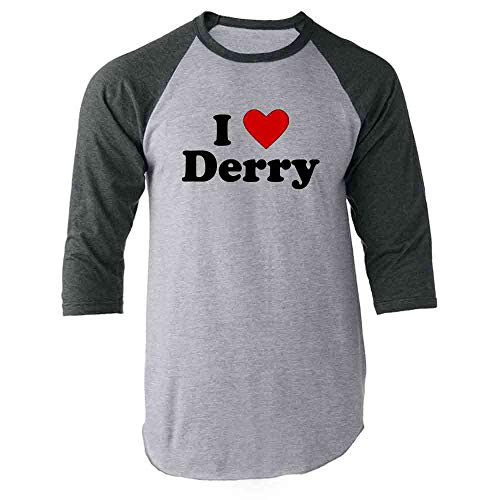 I Love Derry Maine Retro Horror Halloween Costume Gray L Raglan Baseball Tee Shirt