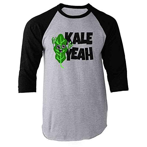 Pop Threads Kale Yeah Funny Vegan Vegetarian Black M Raglan Baseball Tee Shirt