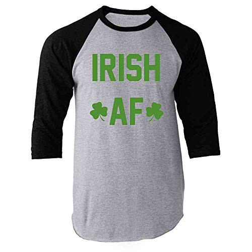 Pop Threads Irish AF St. Patrick's Day Funny Green Paddy's Black S Raglan Baseball Tee Shirt