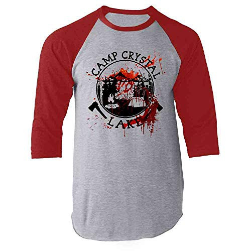 Camp Crystal Lake Counselor Staff Bloody Costume Red L Raglan Baseball Tee Shirt