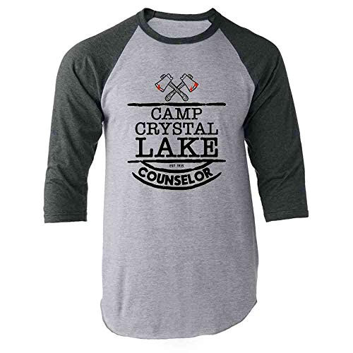 Pop Threads Camp Crystal Lake Counselor Staff Costume Gray M Raglan Baseball Tee Shirt