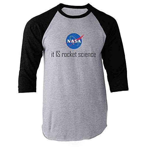 Pop Threads NASA Approved It is Rocket Science Logo Funny Black L Raglan Baseball Tee Shirt