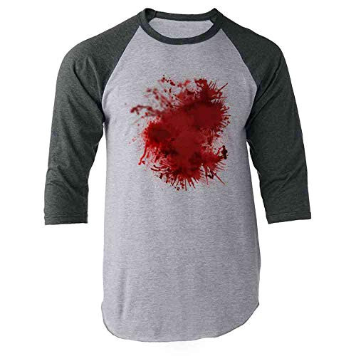 Pop Threads Blood Splattered Horror Bloody Halloween Costume Gray L Raglan Baseball Tee Shirt