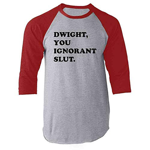 Dwight You Ignorant Slut Funny Red L Raglan Baseball Tee Shirt
