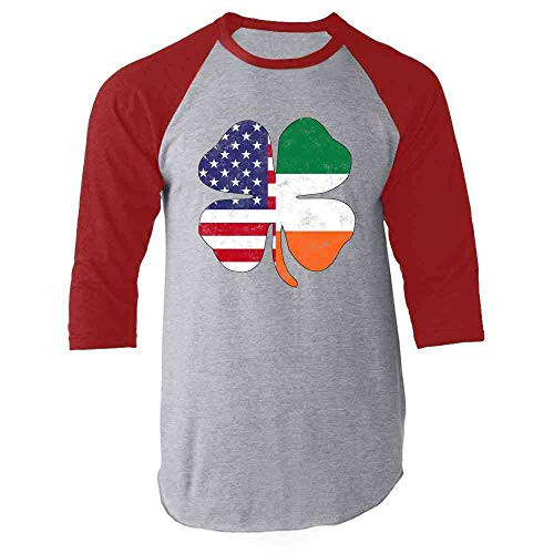 Irish American Flag Shamrock St. Patrick's Day Red L Raglan Baseball Tee Shirt