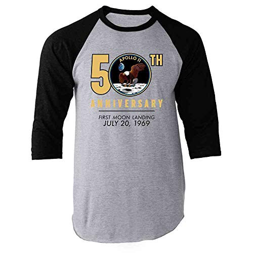NASA Approved Apollo 11 Moon Landing 50th Black S Raglan Baseball Tee Shirt
