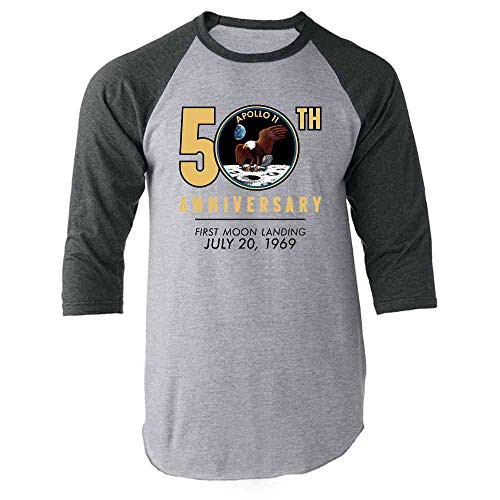 NASA Approved Apollo 11 Moon Landing 50th Gray M Raglan Baseball Tee Shirt
